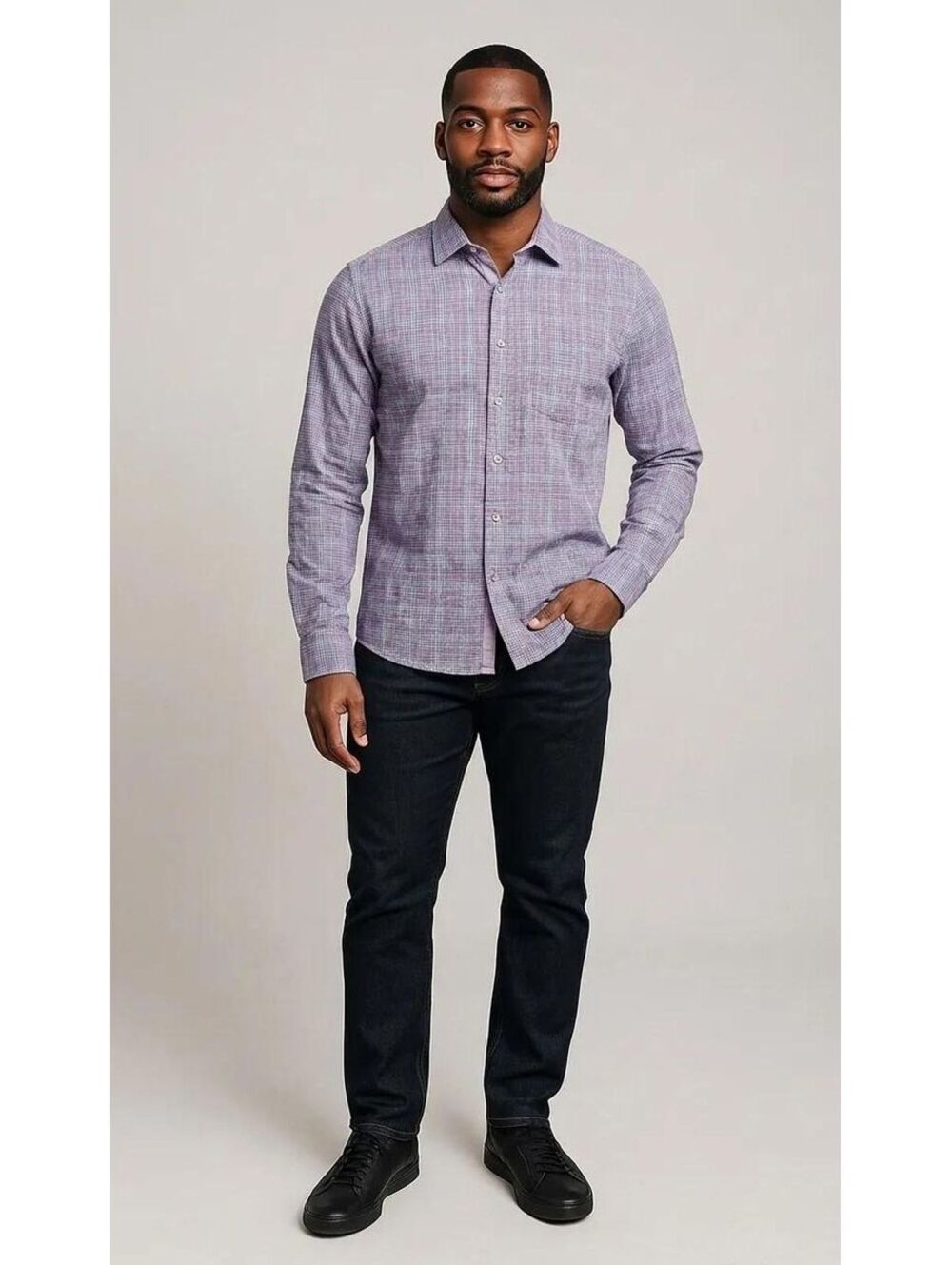 Alex Cannon Men’s Medium Lavender & Blue Cross-Stitch Shirt • Crisp & Coastal